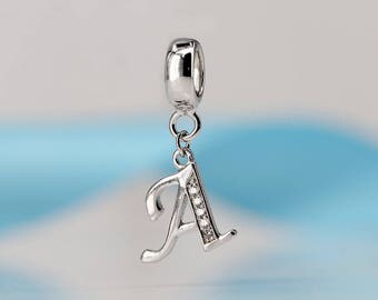 Letter A 925 Silver Alphabet-A Charm Bead Dangling Pendant. Fits Pandora Jewelry for Birthday, Anniversary, DIY Bracelet or Necklace