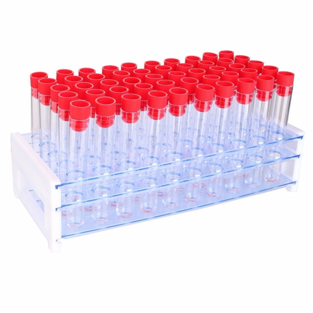 50 x 15ml Test Tubes with Caps and Rack Clear tubes with