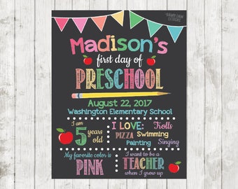 First Day of Preschool Sign, First Day of School Chalkboard, Back to School Chalkboard, 1st day of school sign, 1st day of Kindergarten sign