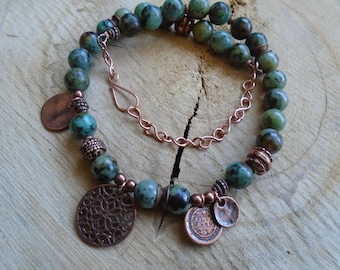 Turquoise necklace copper and African / / Bohemian / ethnic / nature jewelry