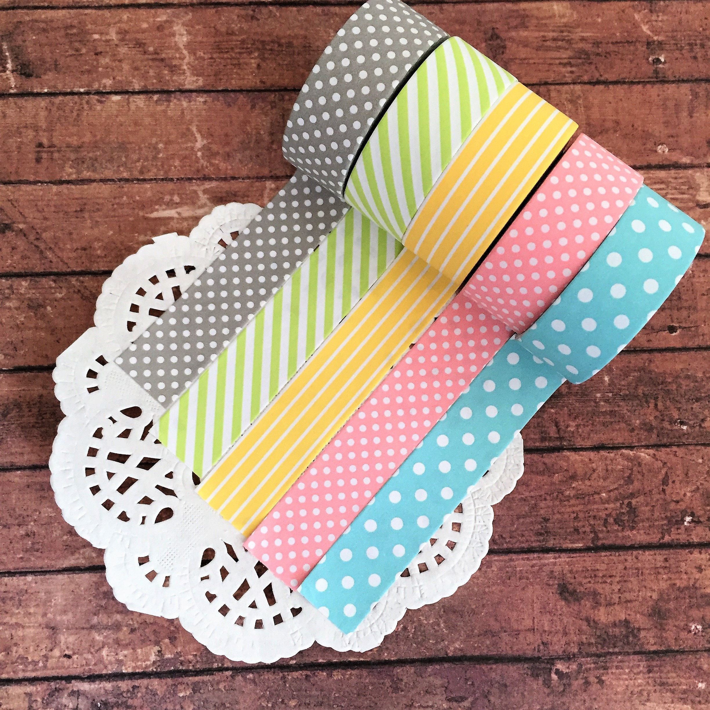 5 Masking Tapes Pastel Stripe Spot 15mm x 5m Paper Washi