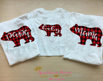 Family Christmas Pajama Tops- Mama Bear. Baby Bear and Papa Bear Christmas Shirts- Family Bear Pajamas- Christmas Shirts