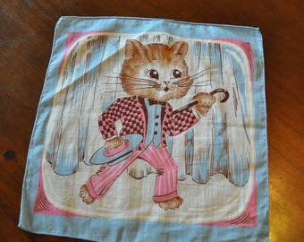 Vintage Cat Hankie, Cat Themed Handkerchief