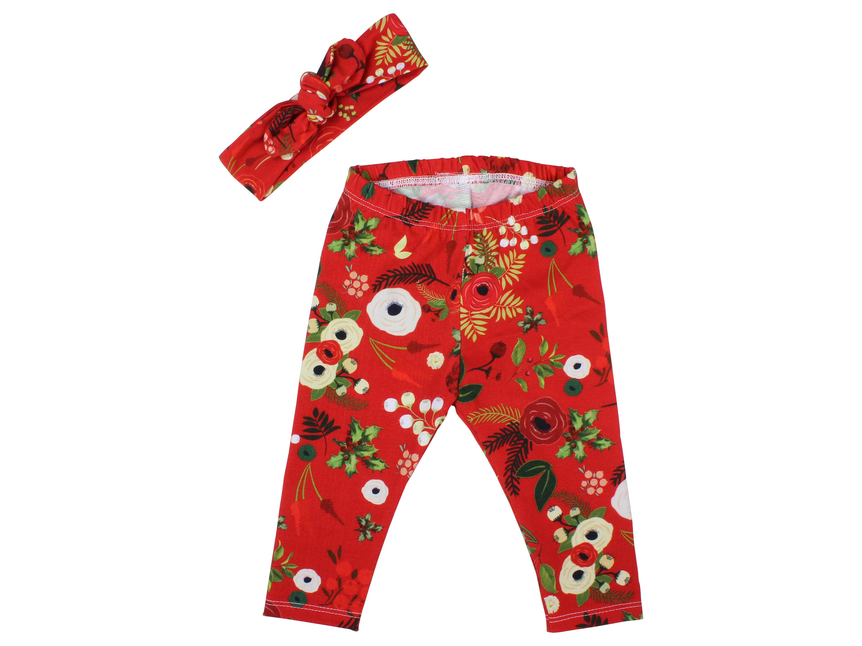 Red Baby Leggings Christmas Leggings Red Floral Berry Leggings