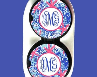 Personalized Car Coaster,Car Coaster Monogrammed Monogram Car Coaster,Lilly Pulitzer Inspired Her Gifts Party Gifts Cup Holder Coaster