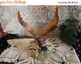 Christmas Sale Great Horned Owl In Flight Figurine - Royal Heritage Collection Bisque Porcelain