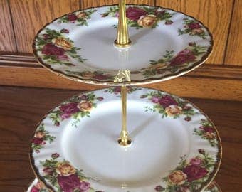 Royal Albert cake stand Old Country Roses three tier tidbit tray