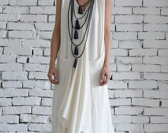 SALE White Long Dress/Asymmetric Maxi Dress/Sleeveless Loose Kaftan/Casual White Dress/Summer Oversize Tunic/Plus Size Dress by METAMORPHOZA