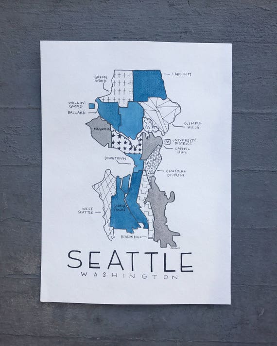 Seattle District Map with Raised Borders