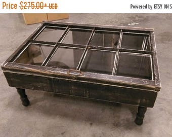 SUMMER SALE rustic coffee table - shadow box coffee table - reclaimed windows - window coffee table - distressed coffee table - 8 pane coffe