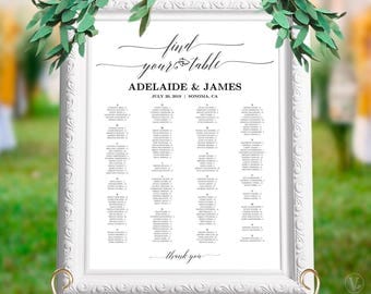 Wedding Seating Chart Poster, Printable Wedding Seating Chart Sign Template, Alphabetical Seating Chart, Matches Greenery and Peach Blush