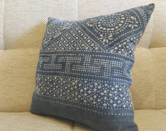 18"x18" Vintage Indigo Batik Pillows, Old Chinese HMONG Batik Fabric Pillow Case, Ethnic Costume Textile Cushion Cover
