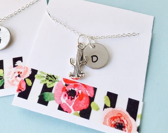 Cactus Necklace, Best Friends Necklace, Cactus Jewelry, Matching Necklaces, Cactus Initial Necklace, Friendship Jewelry