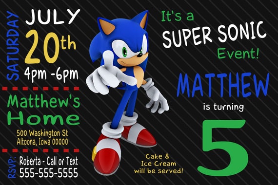 Sonic The Hedgehog Birthday Party Invitations 6