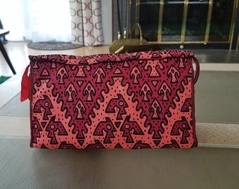 Vintage Makeup Accessory Bag Small Purse by Silvania Silvia of Peru Mid Century Fabric Designer Vibrant Peruvian Prints