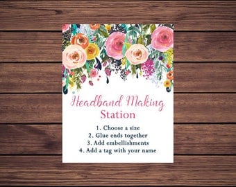 Printable Headband Making Station Instructions and Sizes Sign