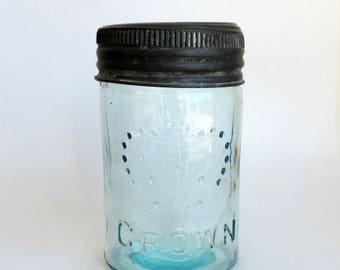 Vintage Mason Jars, Vintage Crown Jar, Vintage Blue Glass Jar, Vintage Decor, Vintage Wedding, Vintage Wedding Decorations, Antique Jar