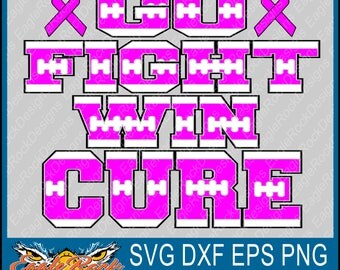 Go Fight Win| Cure| SVG| DXF| EPS| Cut File| Football| Breast Cancer| Awareness| October| Awareness Ribbon| Football Mom| Instant Download