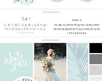 Branding Package - Mint Watercolor Calligraphic Minimalist Logo Design - Modern Photography Logo Watermark - Fashion Boutique Branding Kit