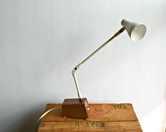 Small Brown and Cream Metal Desk Lamp, Retro Brown Adjustable Desk Lamp, Task Lighting, Folding Lamp, Articulated Lamp