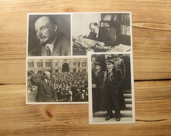 1963 Lenin Postcards, Set of 4 Postcards, Vintage Postcards, Soviet Ephemera, Real Photo Postcards, Soviet Leaders, USSR Revolution