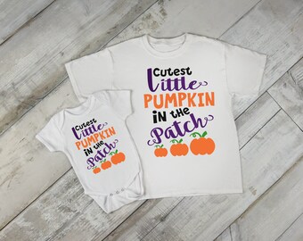Cutest Little Pumpkin In The Patch One Piece Bodysuit Toddler Tee T Shirt Creeper Romper Custom Shower Gift Idea Fall Autumn Halloween Baby