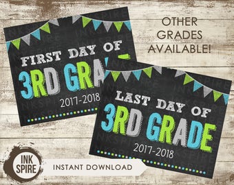 Printable First and Last Day of 3rd Grade School Chalkboard Sign, Back to School Sign, School Chalkboard Poster, INSTANT DOWNLOAD