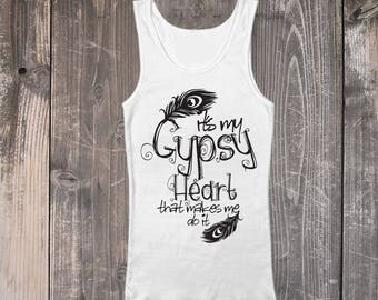 Gypsy Tank Top, Gypsy Heart Shirt, Gypsy Shirt, Monochrome Tank, Boho Apparel, Boho Tanks for Her, Gifts for Her, Black and White Boho Tank