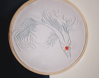 Koi fish, Embroidery Design, Home Decor, Yin Yang,Embroidery Hoop