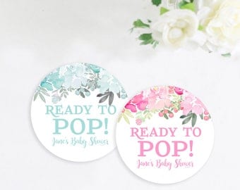 Custom Baby Shower Stickers, Floral Ready to Pop Stickers, Sticker Favor Tags, Gift Shower Favor Tags Stickers