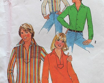 1970s Men's Shirt Pattern - Uncut Vintage Simplicity 7823 Sewing Pattern - Chest 42