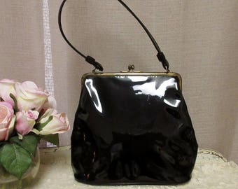 Vintage Patent Leather Purse, c1950s;Vintage Purse;