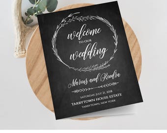 Rustic Wedding Program Template, 100% Editable, INSTANT DOWNLOAD, Printable Ceremony / Order of Service, Wreath, Chalkboard, DIY #022-104WP