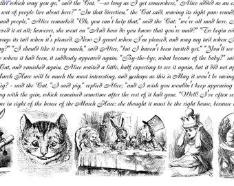 Alice In Wonderland/Fabric/Vintage Black & White/Illustration Alice In Wonderland/printed fabrics/girly fabric