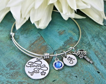 Flower girl proposal Jewelry, ask flower girl gifts, simple dainty wedding party gift, bouquet charm, birthstone initial jewelry, WITH NOTE