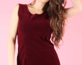 90s Vintage Red Burgundy Velvet Shift Dress