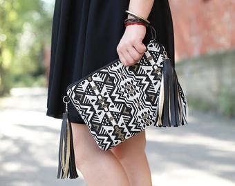 Gold Black Gypsy Crossbody bags Gift for woman Boho Bag Tribal Clutch bag Chic Handbag Vegan leather bag Shoulder bag