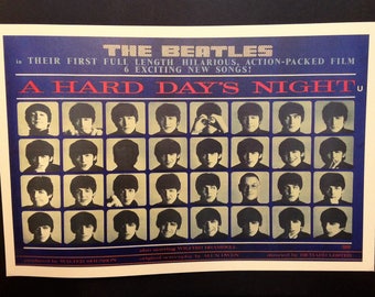 The Beatles Hard Days Night Vintage Movie Poster Reproduction // John Lennon // Paul McCartney // George Harrison // Ringo Starr // 1960s