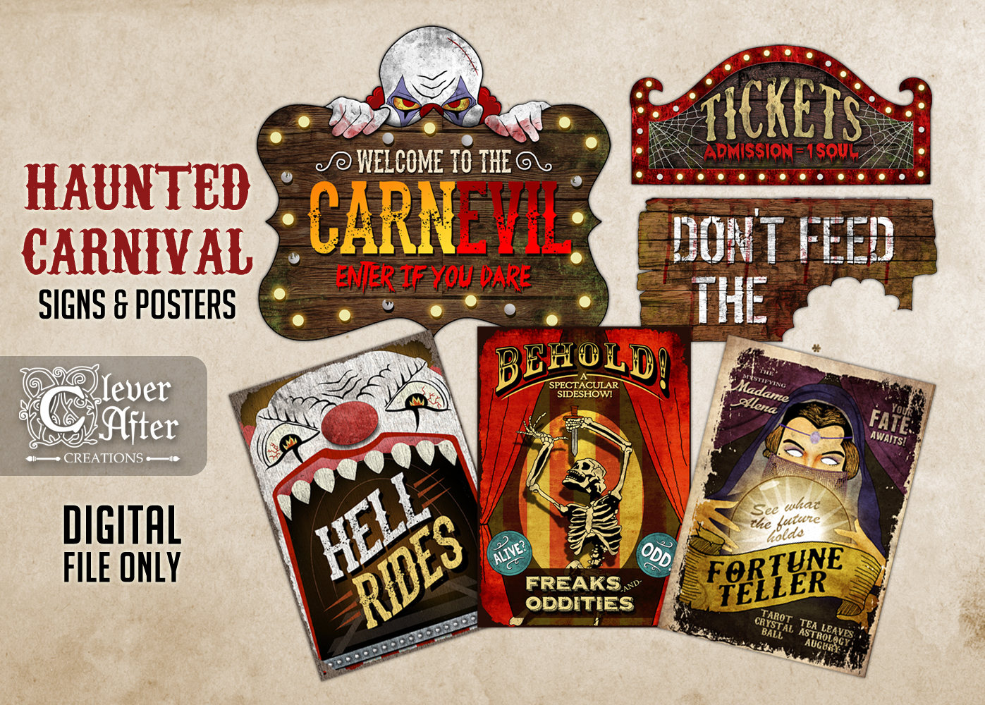 Haunted Carnival Signs Halloween Vintage Circus Printable