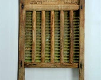 Rare National Washboard Co. No. 801 Memphis Chicago Antique Wood and Brass Washboard - 1940's