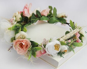 Summer Flower Crown / Flower Head Wreath Bridal Flower Halo Romantic Wedding Headpiece Floral Crown READY