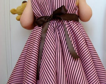 Baby Pink and chocolate brown striped cotton dress