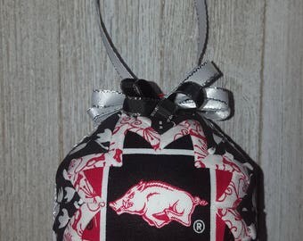 UA University of Arkansas Razorbacks Inspired Quilted Fabric Christmas Ornament, 3" Bulb, Christmas Gift Home Decor Christmas Decoration