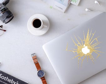 Cracking Background decal, Crack Apple logo decal, glitter decal for laptop, car, macbook, wall 122