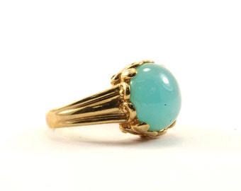 Vintage Round Blue Chalcedony Stone Ring 925 Sterling Silver RG 409