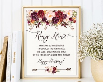 Ring Hunt Game. Rustic Floral Bridal Shower Printable. Bachelorette Hens Party Ring Game. Garden Boho Wedding Sign. Autumn Fall Decor. FLO19
