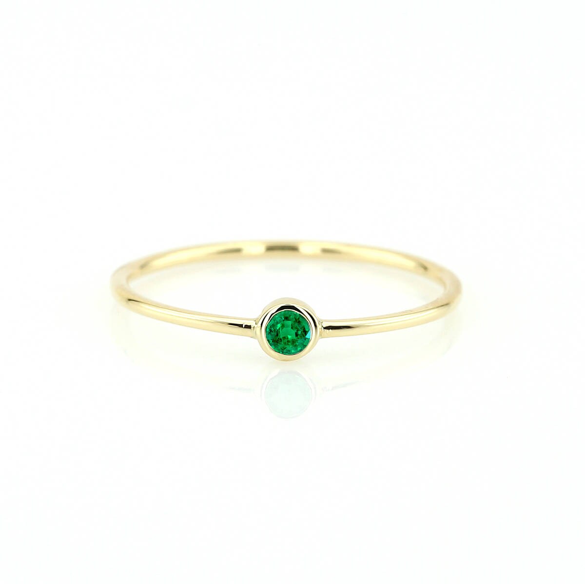 Emerald Ring/ 14k Gold Single Emerald 0.08ctw Engagement Ring/