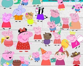 Peppa Pigs ClipArt-Printable.Peppa Pigs ClipArt. Peppa Pigs Birthday Party PNG Images-Digital, instant download
