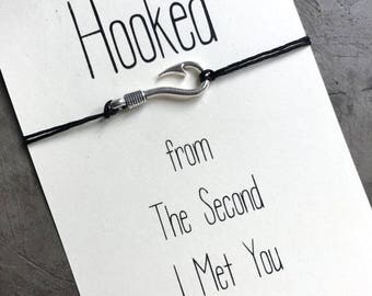 Couples bracelets, boyfriend bracelet, Long distance relationship, Hooked on you, Fish hook bracelet, Friendship bracelet,Boyfriend gift,A68