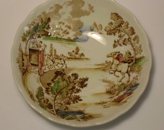 Ridgway Staffordshire England Coaching Days Cereal Bowl, Ridcod pattern, Transferware, China, Country Scene, Stagecoach, Catching the Mail